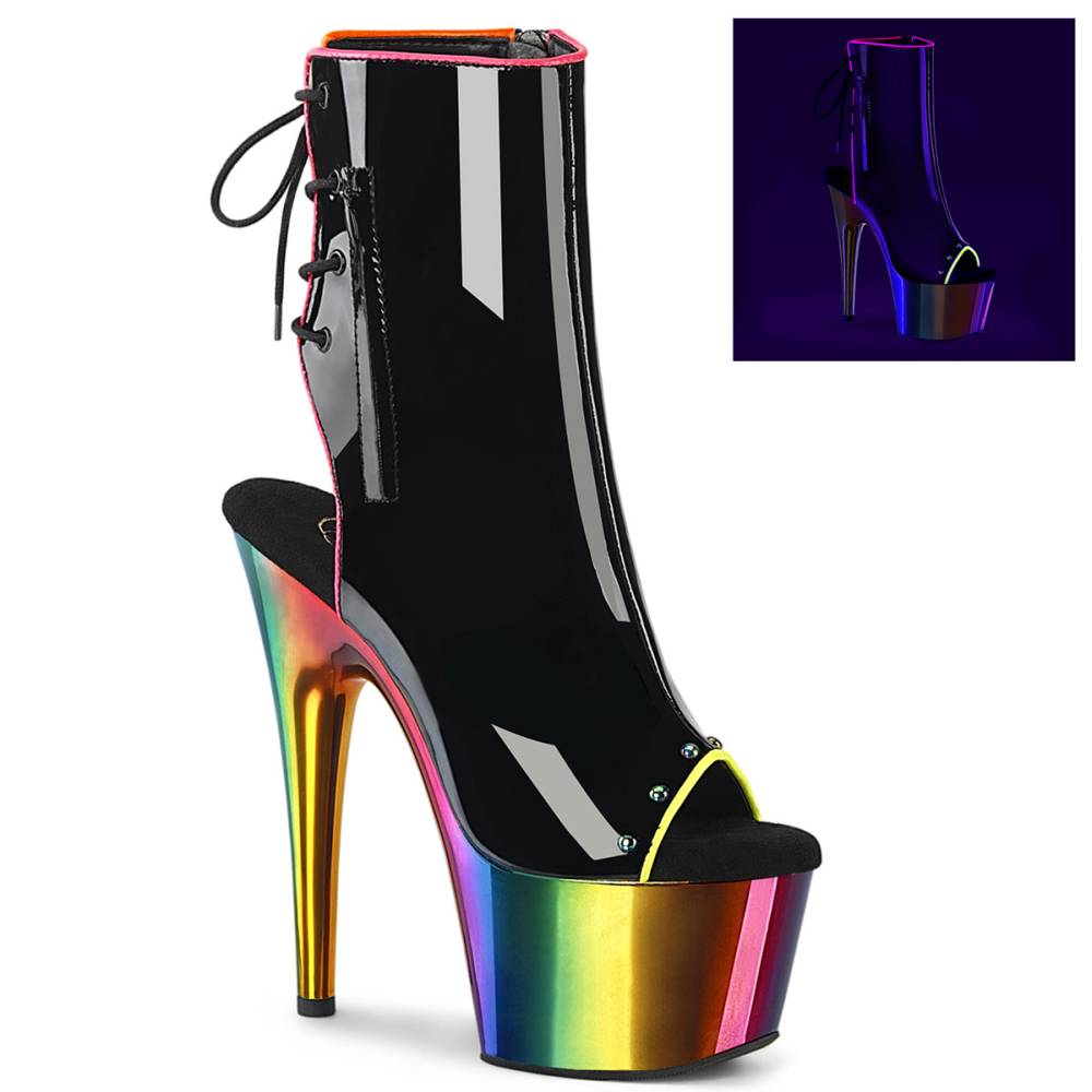 Pleaser - ADORE-1018RC-02 Plateau Laarzen, Paaldans schoenen - Zwart/Regenboog